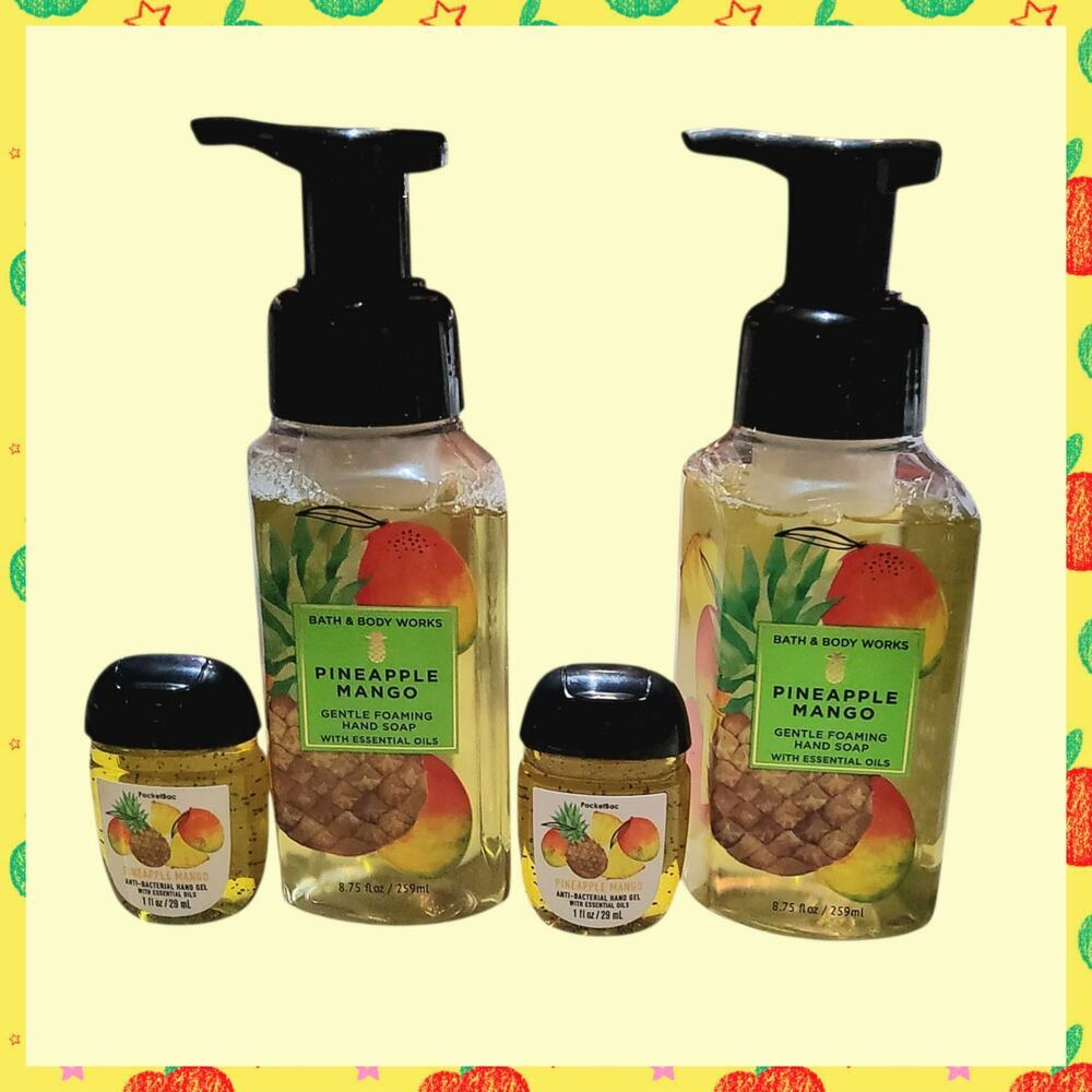 PINEAPPLE MANGO FOAMING HAND SOAP & HAND SANITIZER 4-PIECE BY BATH & BODY WORKS
